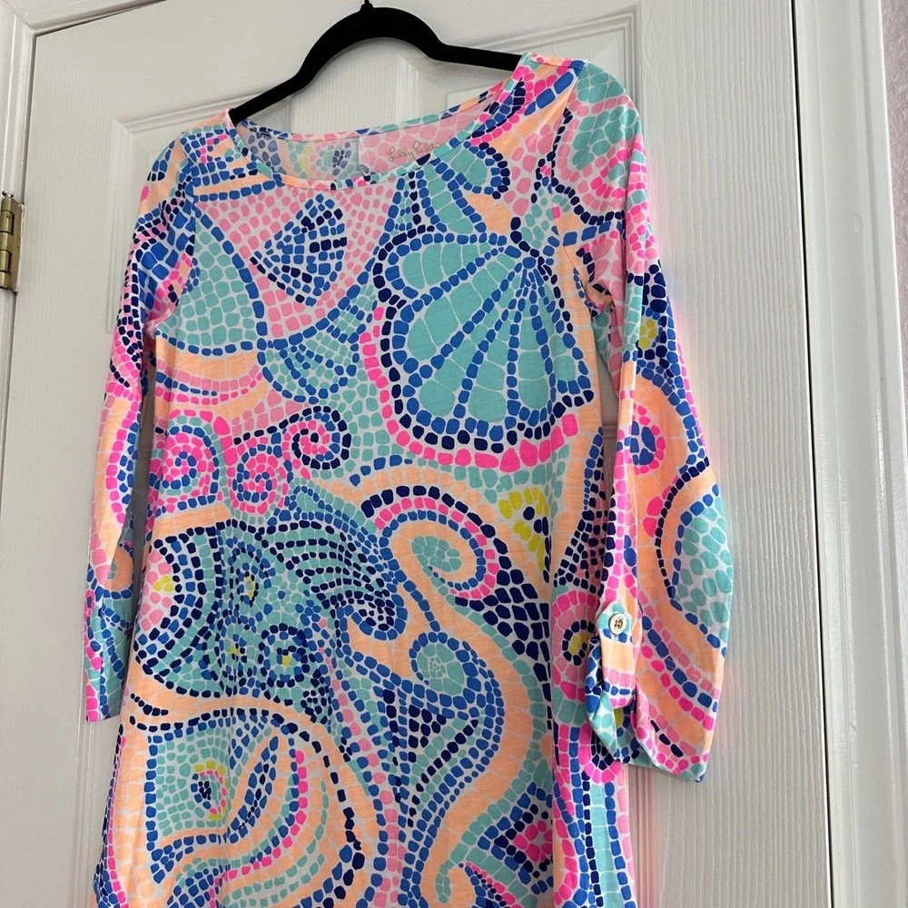 Lilly Pulitzer Edna Swing Dress 3/4 Sleeve Colorful Vacation Sea Pima Cotton XS - Picture 5 of 7